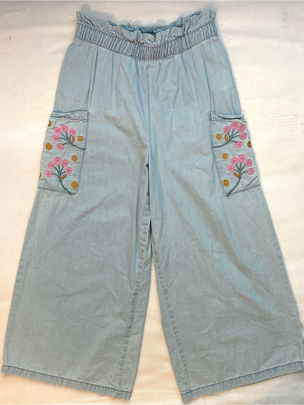 Du Pareil Au Meme DPAM Cotton Wide Leg Light Wash Jeans Pants Embroidery Girls 9